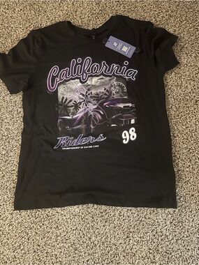 ROMWE Black Graphic Tee with Purple and White Script